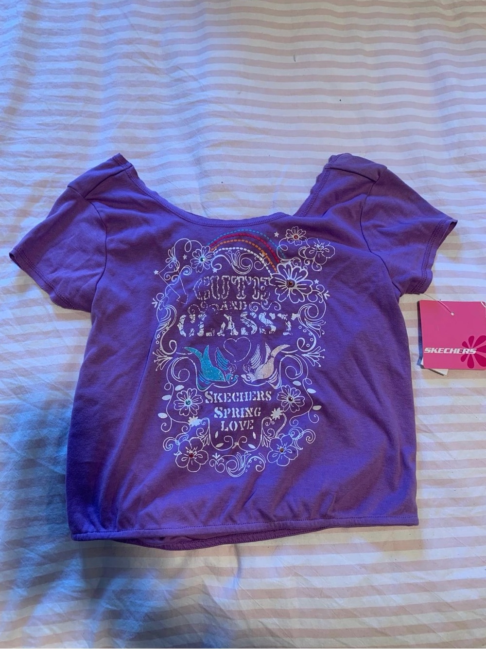 Skechers Purple Short-Sleeve Graphic Tee with Floral & Birds